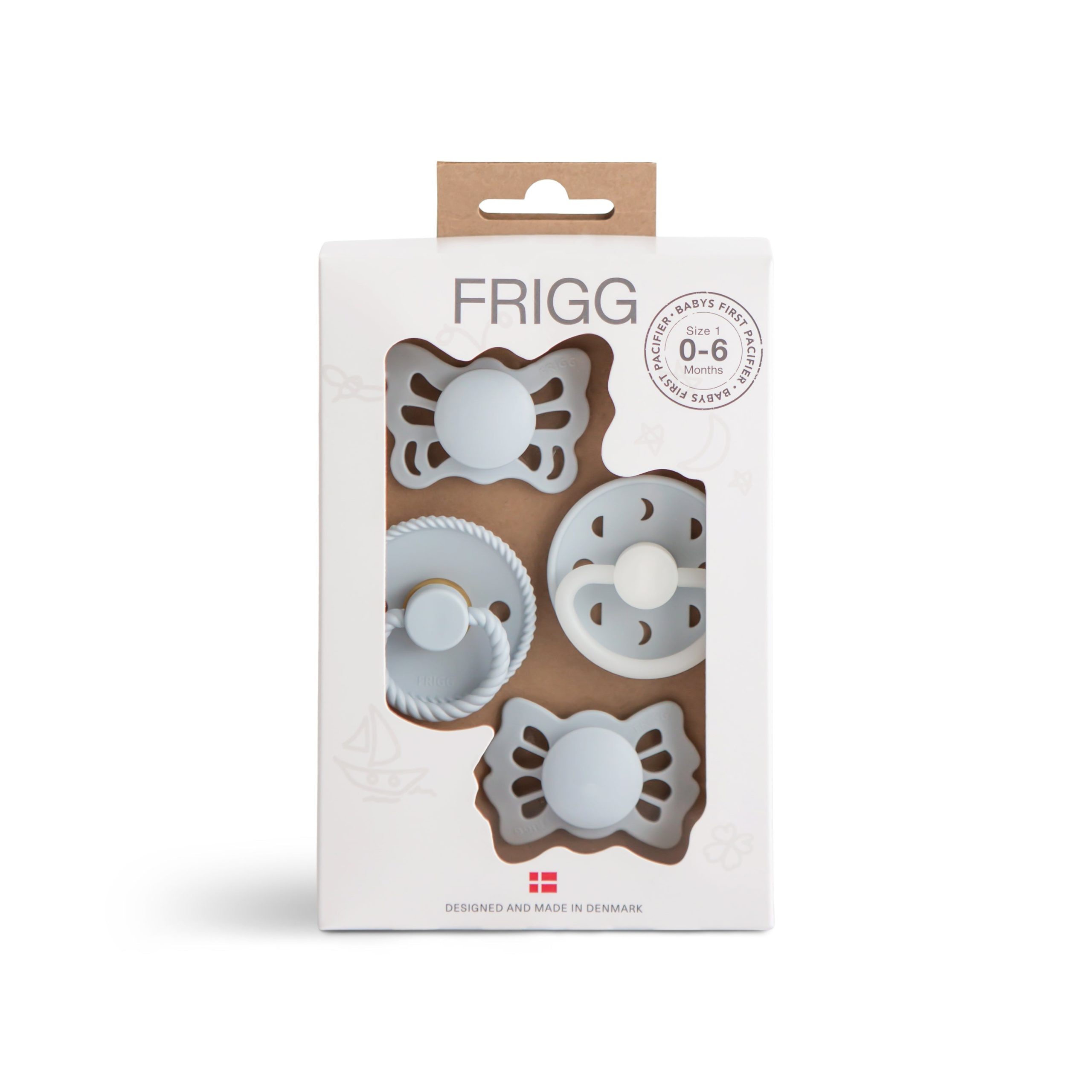 FRIGG erste Babyschnuller Moonlight Sailing im 4er-Pack – Puderblau