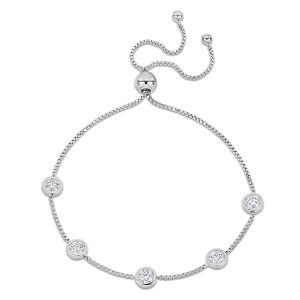 Mimi & Max 1 1/4ct DEW Station Bolo Armband – synthetischer Moissanit, Sterlingsilber