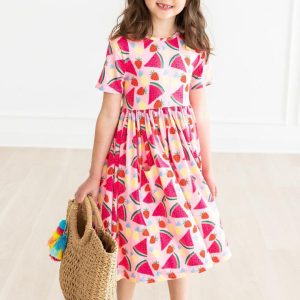 Watermelon Wonder Kleid mit schwingendem Rock – Taschen, Kurzarm