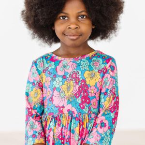 Feeling Kleid mit schwingendem Rock – 3/4-Ärmel, Blumenmuster, Taschen