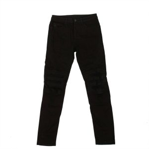 Schmal geschnittene Biker-Jeans in Schwarz