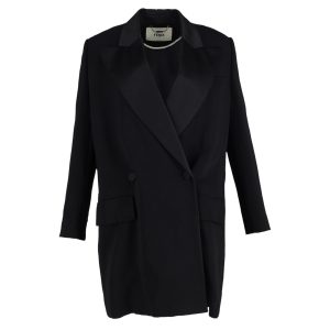 Fendi langer zweireihiger Blazer aus schwarzer Wolle – 7748646043708