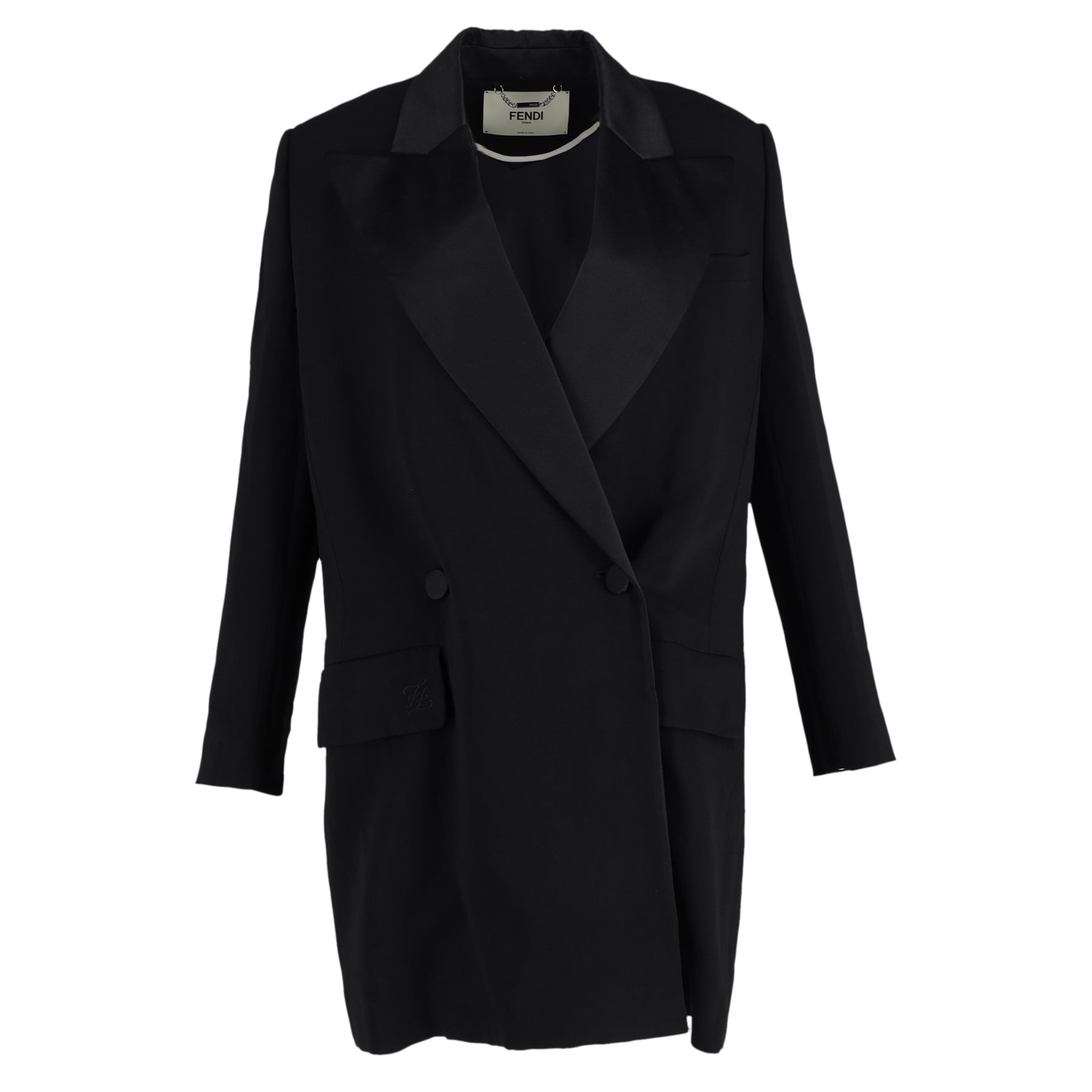Fendi langer zweireihiger Blazer aus schwarzer Wolle – 7748646043708