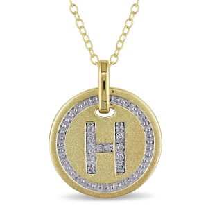 Mimi & Max Anhänger mit Initiale H, Diamantakzent und Kette aus gelbvergoldetem Sterlingsilber