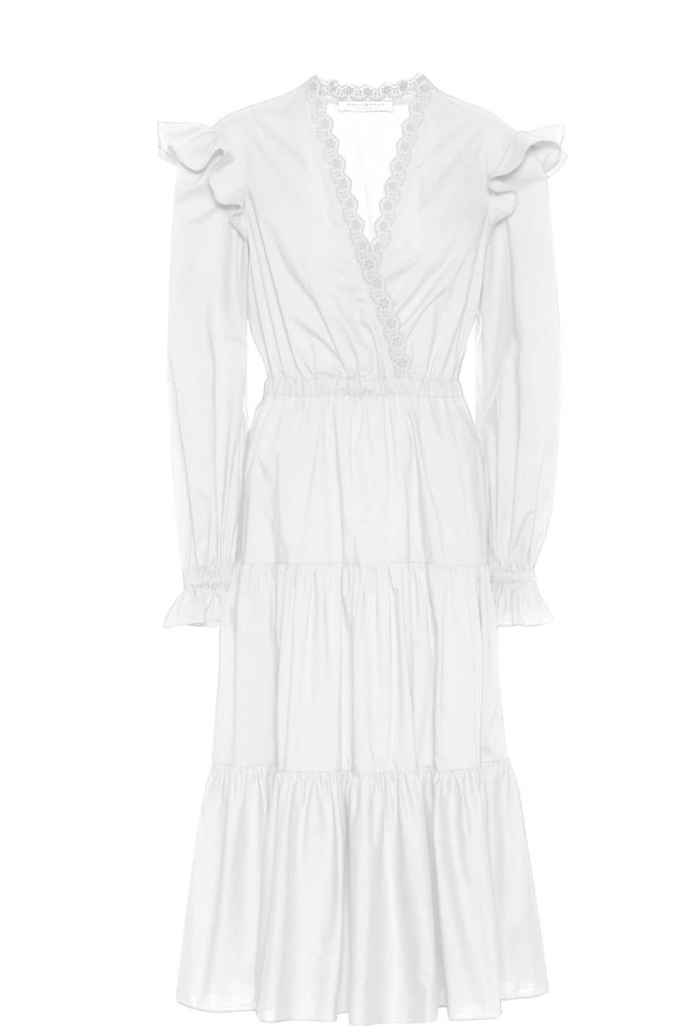 Kleid – Baumwolle, Langarm, Weiß
