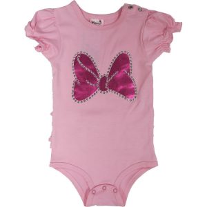 Rosa Baby-Mädchen-Body mit Minnie-Schleife und Rüschenbesatz, S (0–6 M)–L (18–36 M)