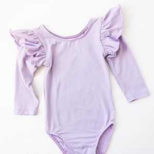 Gymnastikbody – lange Flügelärmel, Lavendel