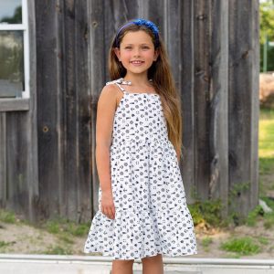 Weißes Mädchen-Baumwollkleid mit nautischem Print und Schulterbändern, Größen 2–14