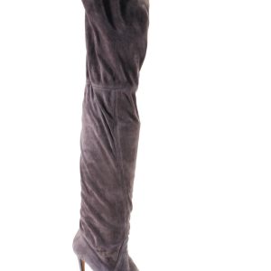 Jean Michel Cazabat Damen-Overknee-Stiefel aus Veloursleder mit Stilettoabsatz – Braun