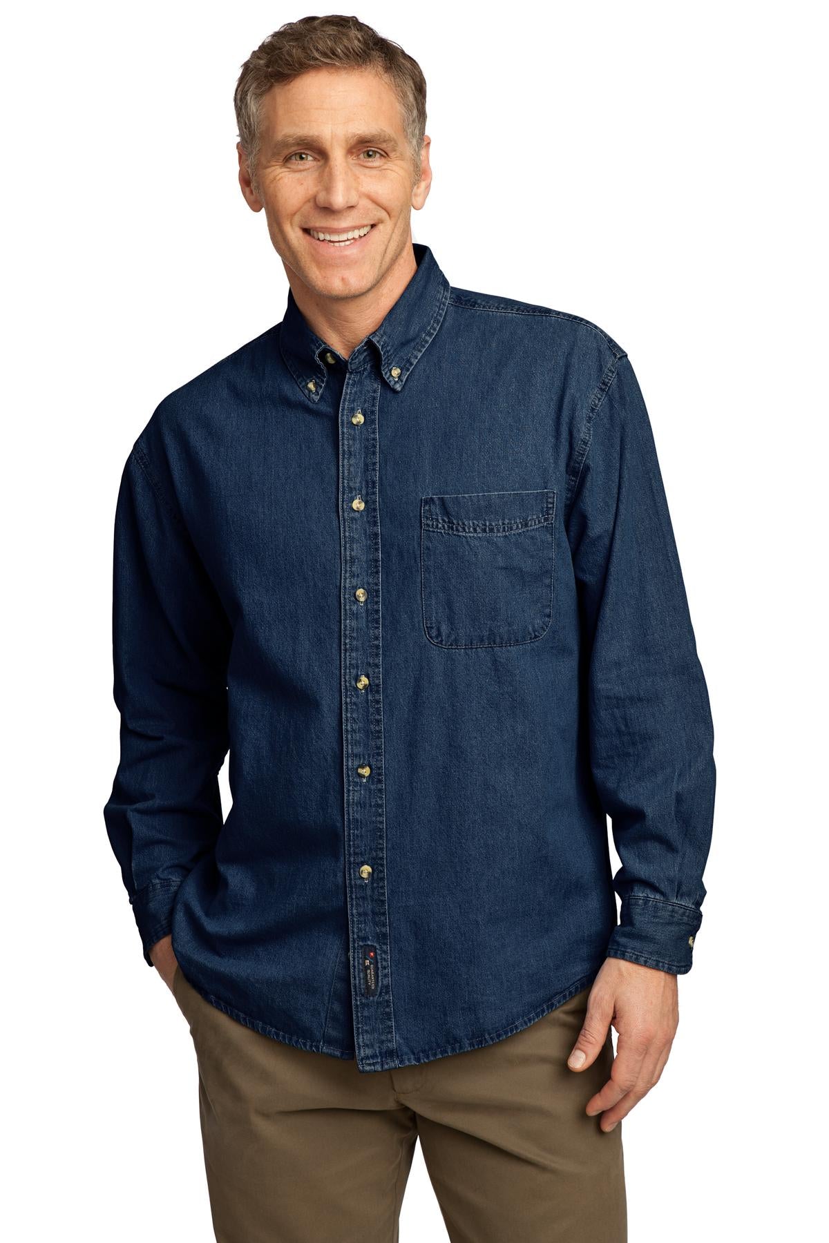 Port & Company Value Herren-Denimhemd mit langen Ärmeln