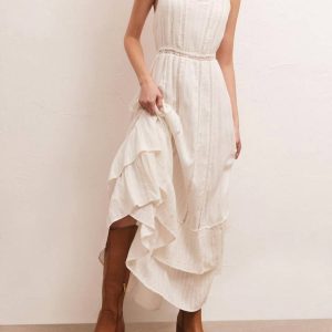 Maxikleid – Weiß, Rosé