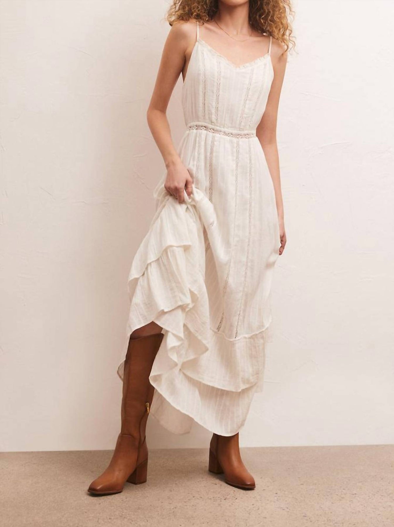 Maxikleid – Weiß, Rosé