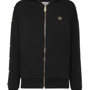 Kapuzenjacke mit durchgehendem Reißverschluss und Nieten