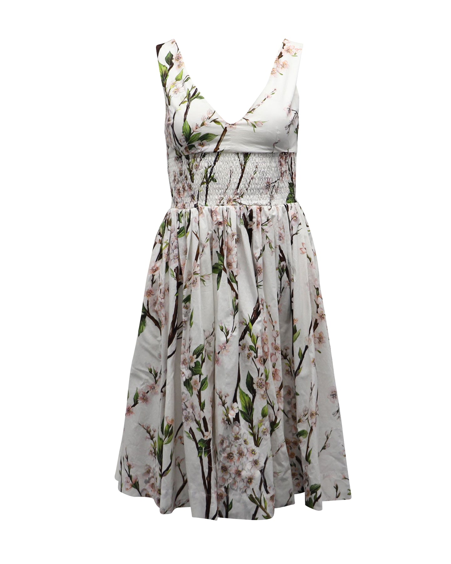 Dolce & Gabbana Midikleid – Blumenmuster, Baumwolle, Weiß