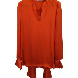 Stella McCartney Schluppenbluse aus orangefarbener Seide – 7748636835900