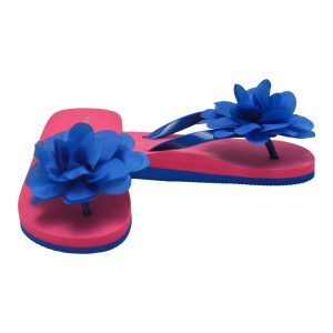 Royalblaue Mädchen-Zehentrenner mit Organza-Blume, Kleinkindgrößen 8–10