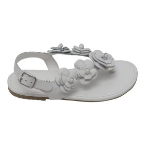 Mädchen-Zehentrenner-Sandalen mit Blütenverzierung und Schnalle – Weiß, Größen 11–4