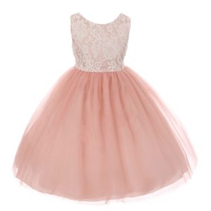 Altrosa ärmelloses Mädchen-Osterkleid aus Spitze und Tüll, Größen 8–12