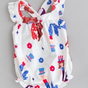Mer-Made the USA kurzer Overall – überkreuzte Rückenriemen, Rüschen
