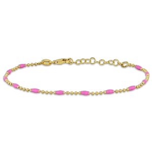 Mimi & Max Kugelgliederarmband mit rosa Emaille aus Sterlingsilber, 1,5 mm, 6,5 + 1 Zoll