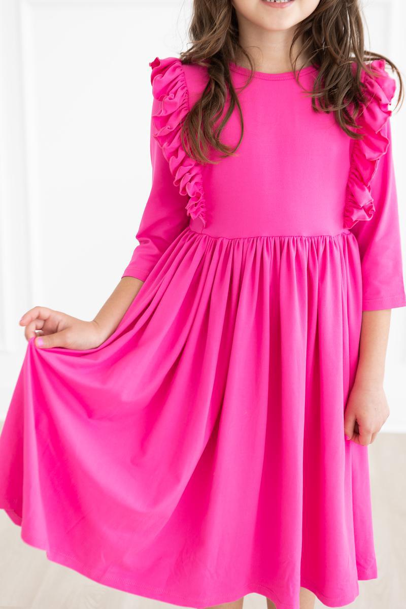 Kleid mit schwingendem Rock – Pink, Rüschen