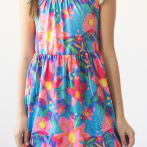 Springing Around Kleid – überkreuzte Rückenriemen, Rüschen