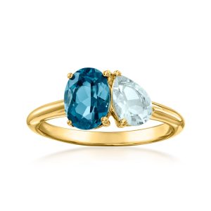 Ross-Simons Toi-et-Moi-Ring mit London-Blue-Topas und Aquamarin – Sterlingsilber mit 18-karätiger Vergoldung