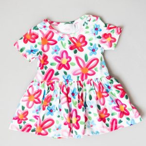 Neon Body mit schwingendem Rockteil – Blumenmuster, Kurzarm