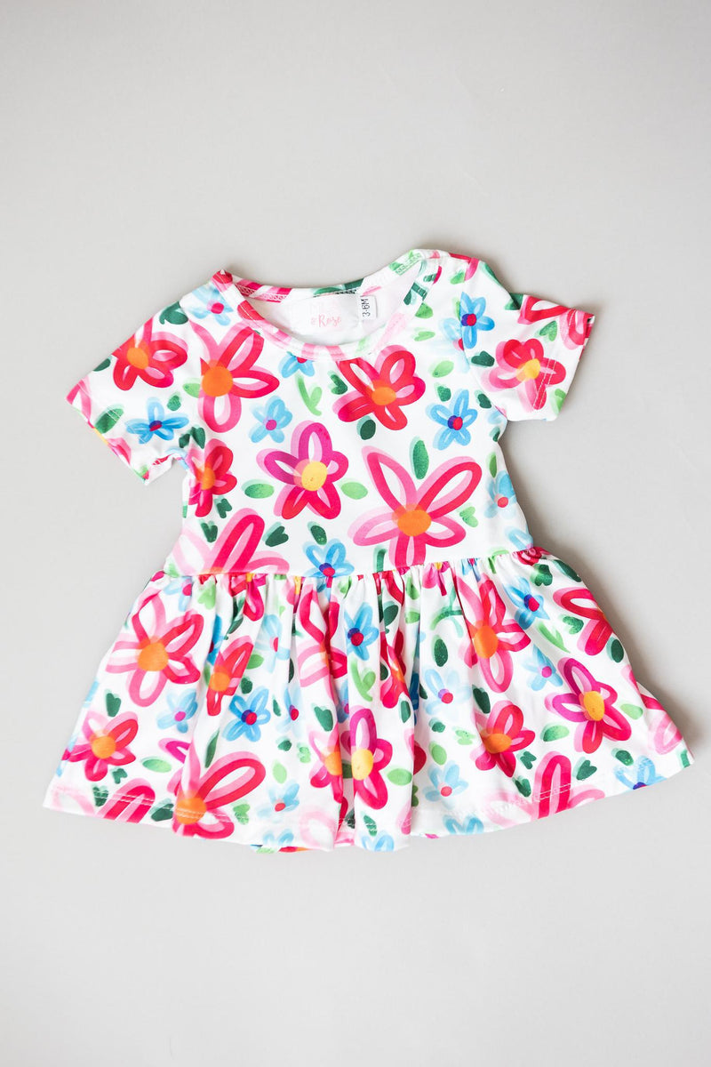 Neon Body mit schwingendem Rockteil – Blumenmuster, Kurzarm