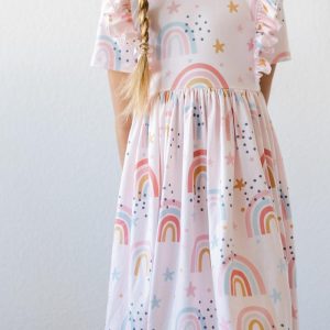 SALE Over the Rainbow Kleid mit schwingendem Rock – Rüschen, Kurzarm