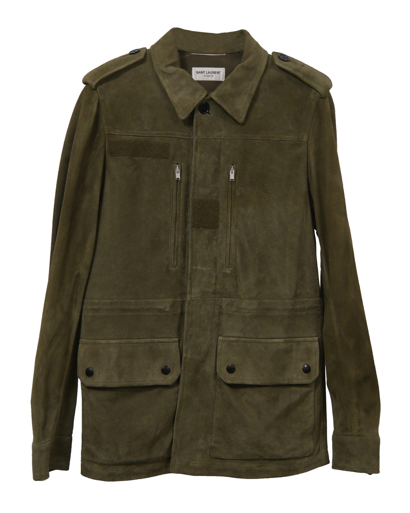 Saint Laurent Jacke – Grün, Veloursleder, 7748652597308