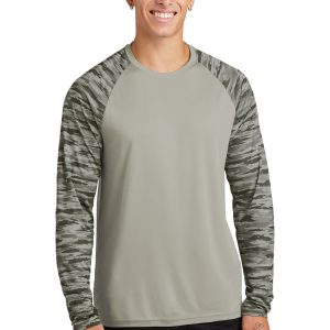 Sport-Tek – Langarmshirt, Drift, Tarnmuster, Farbblockdesign – ST376LS