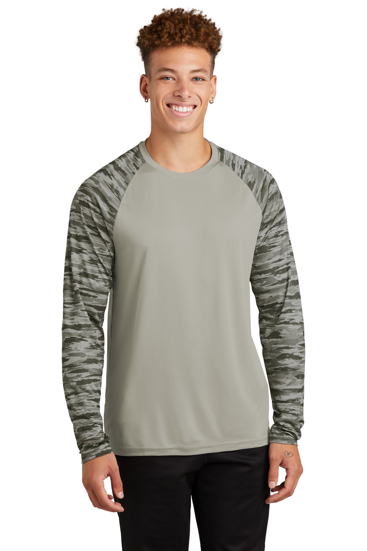 Sport-Tek – Langarmshirt, Drift, Tarnmuster, Farbblockdesign – ST376LS