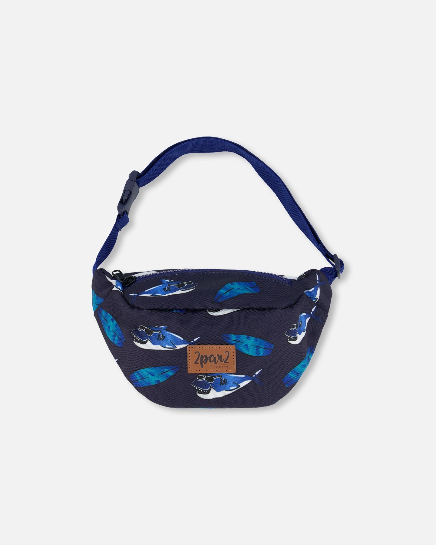 Marineblaue Gürteltasche mit Hai-Druck