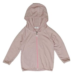Melierte Mädchen-Kapuzenjacke mit langen Ärmeln und Einfassungen – Mauve