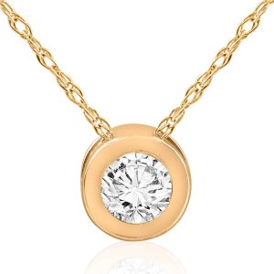 Anhänger aus 14-karätigem Gelbgold mit rundem echten Diamanten in Zargenfassung – 3/4 ct