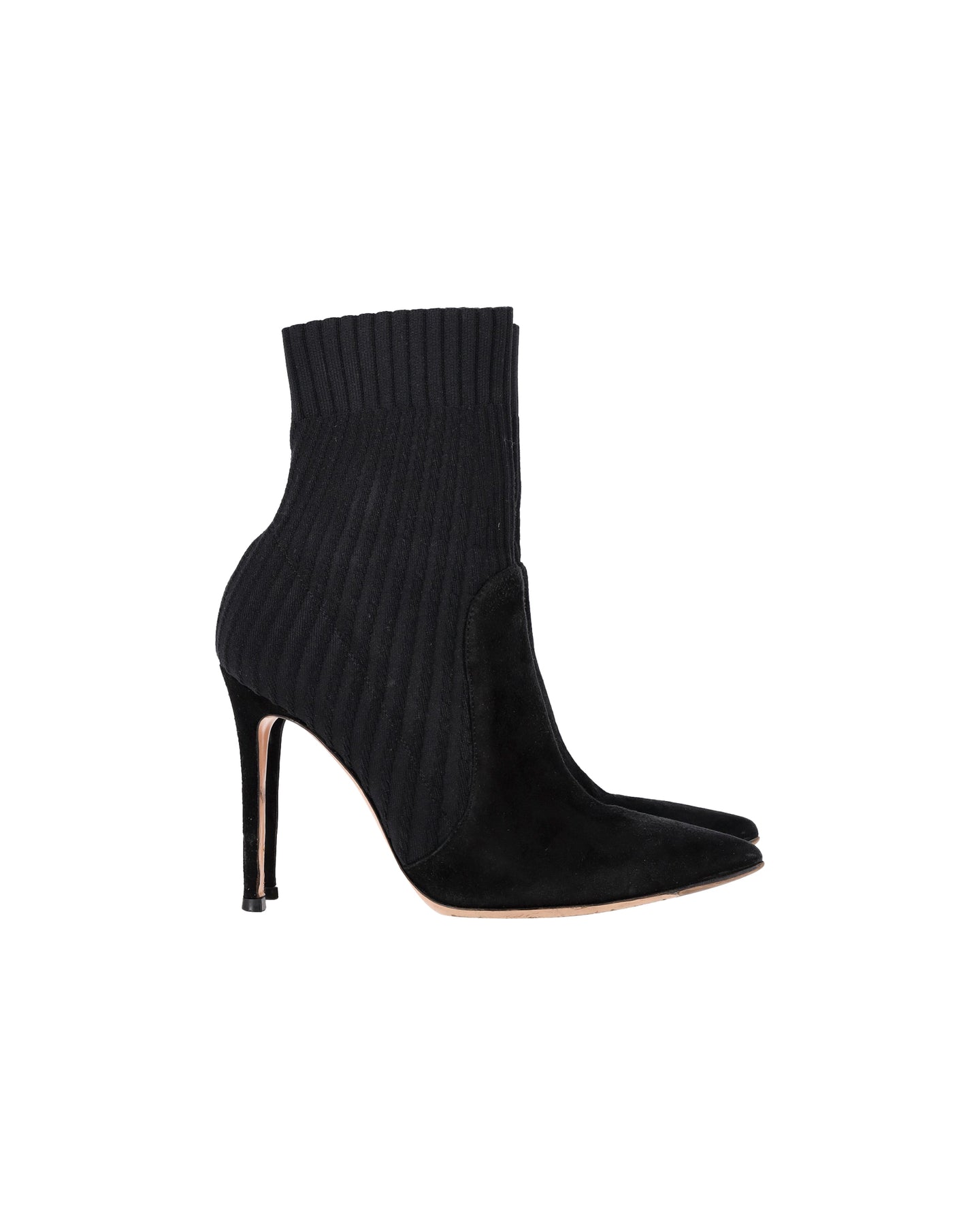 Gianvito Rossi Knitted 90 Strick-Sockenstiefel aus schwarzem Veloursleder
