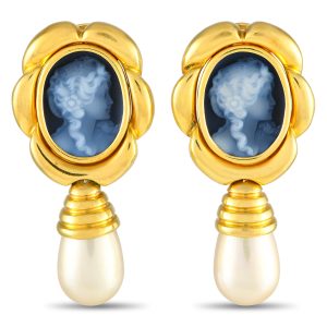 LB Exclusive Ohrringe aus 18-karätigem Gelbgold mit Kamee und Perlen – MF16-091224