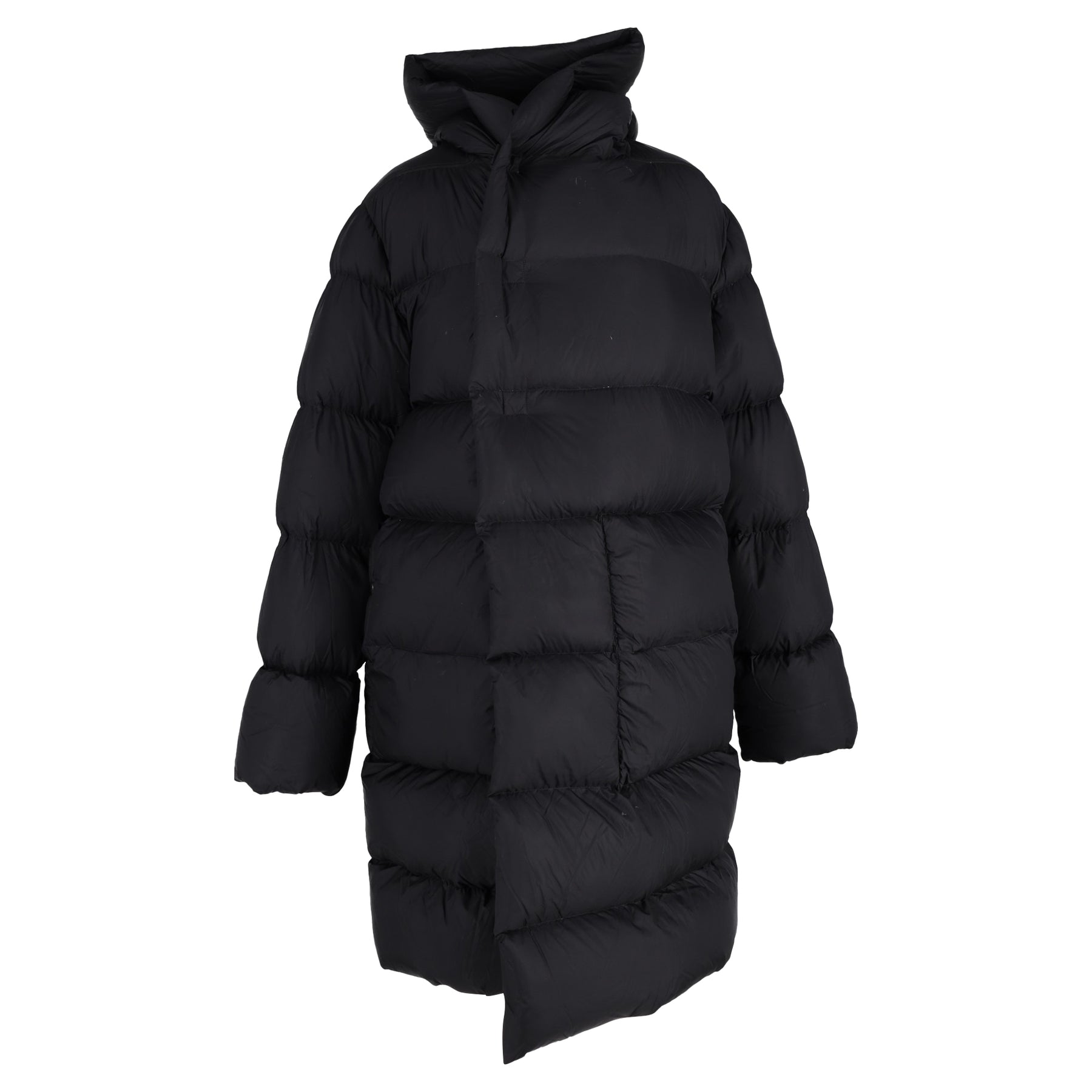 Rick Owens Steppmantel aus schwarzem Nylon mit Kapuze – 7748653023292
