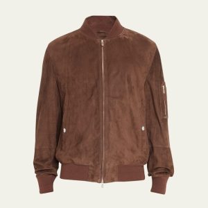 Brunello Cucinelli Herren-Bomberjacke aus Veloursleder mit Reißverschluss