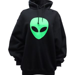 Balenciaga SS21 Kapuzenpullover aus schwarzer Baumwolle mit Alien-Logo und Used-Effekt – 7733743747132