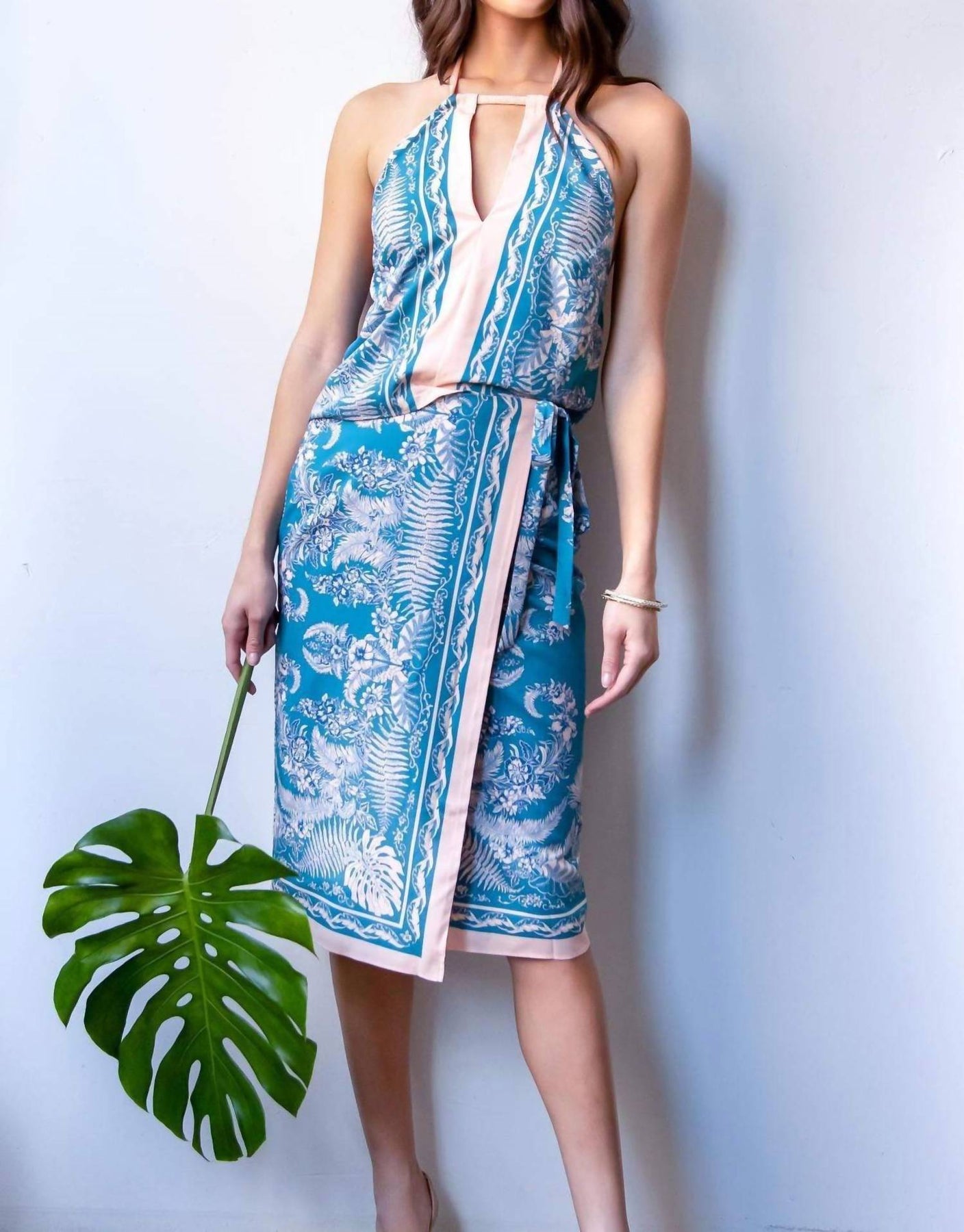 Botanical Set mit Rock – Petrol/Rosa