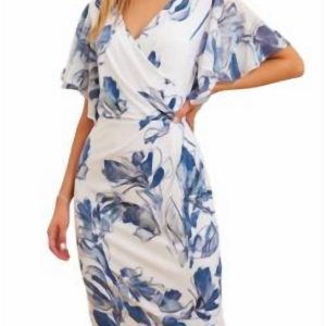 Kleid mit Flatterärmeln – Blau/Mehrfarbig