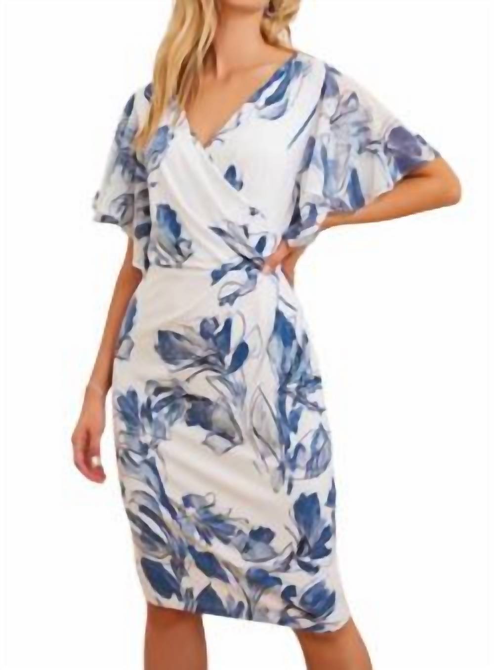 Kleid mit Flatterärmeln – Blau/Mehrfarbig