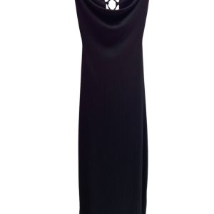 Kleid – Bindeband am Rücken, Schwarz, Maxi-Länge