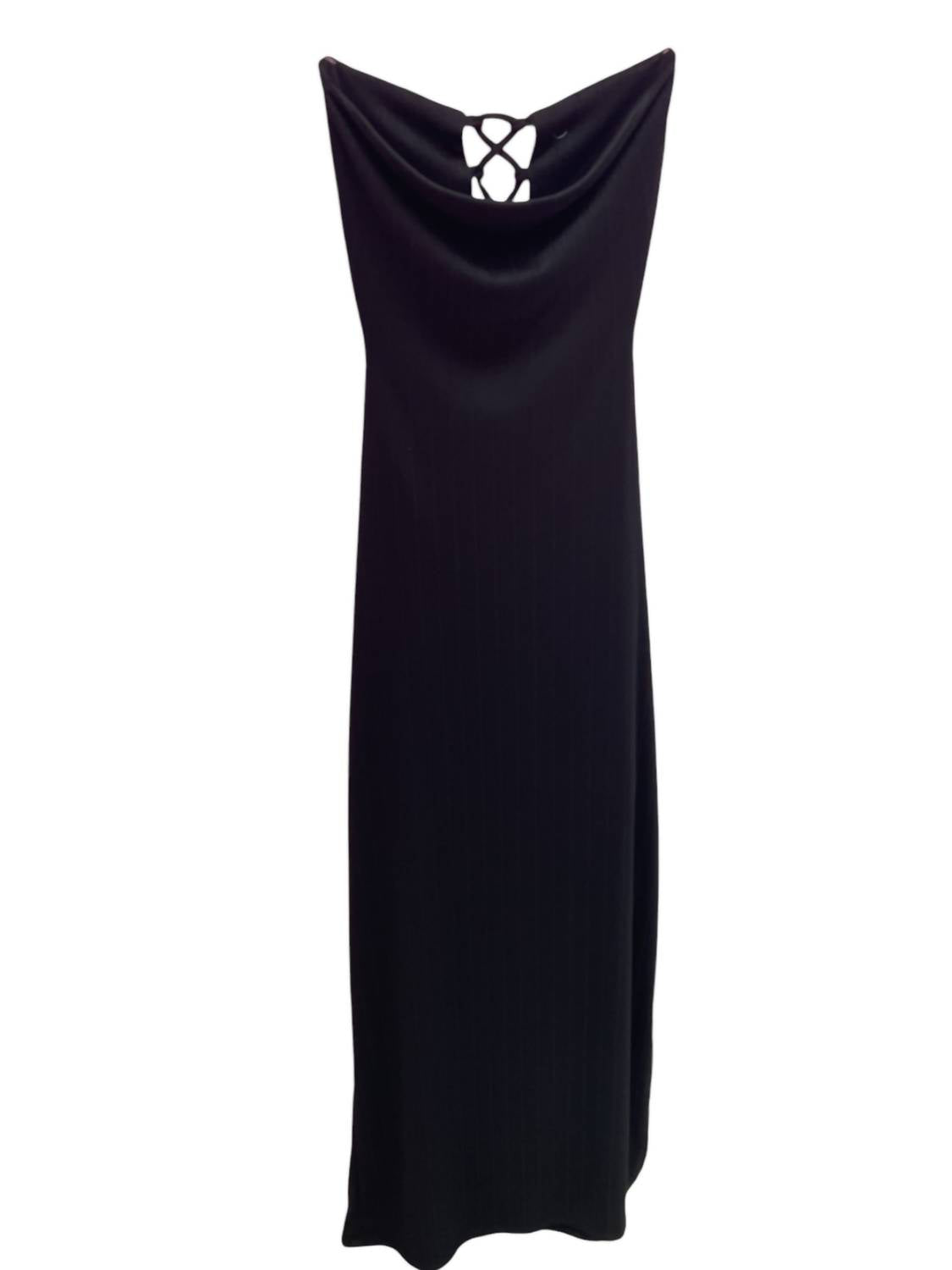 Kleid – Bindeband am Rücken, Schwarz, Maxi-Länge