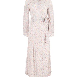 Ganni langärmeliges Wickel-Maxikleid mit Blumenmuster aus mehrfarbiger Viskose