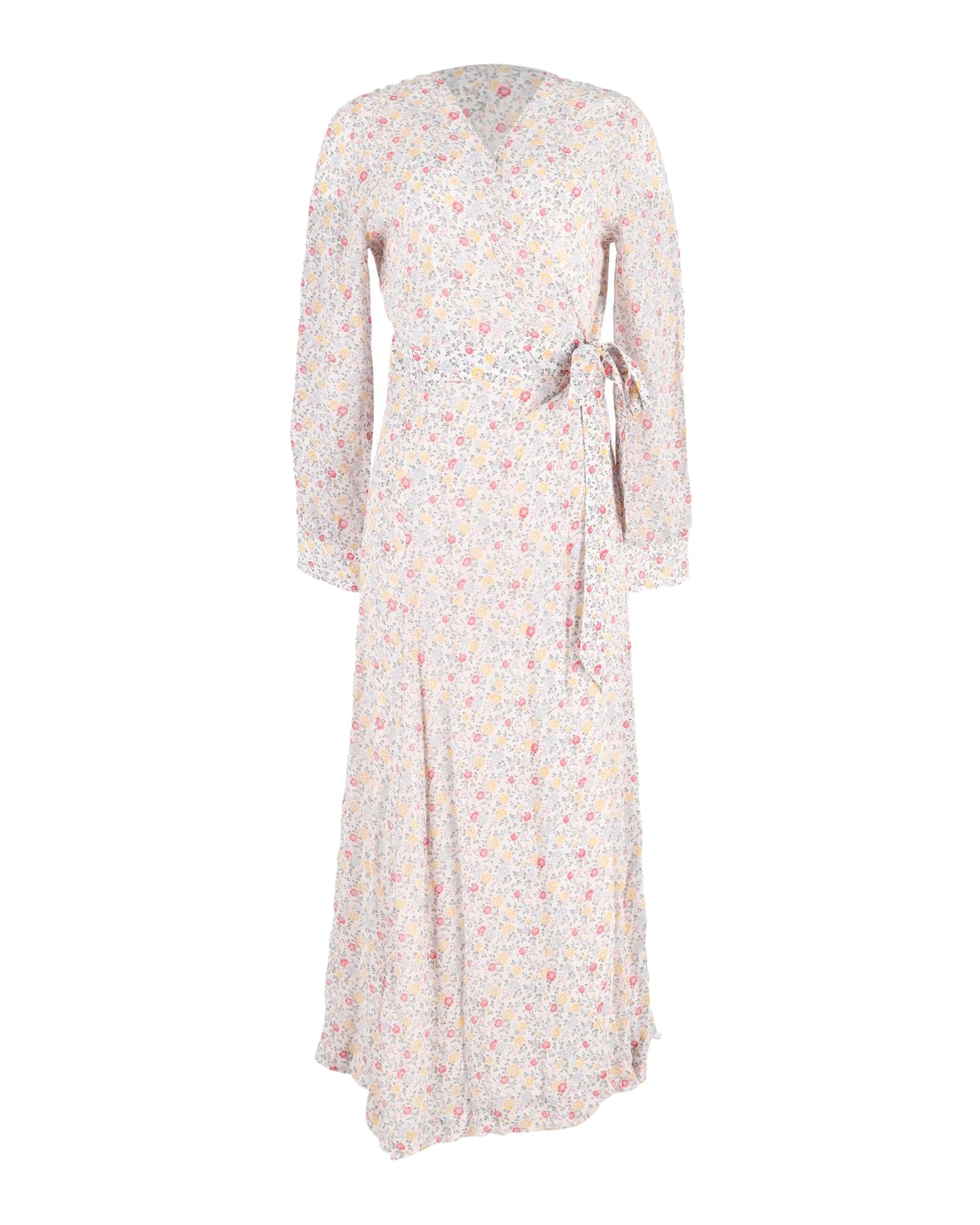 Ganni langärmeliges Wickel-Maxikleid mit Blumenmuster aus mehrfarbiger Viskose