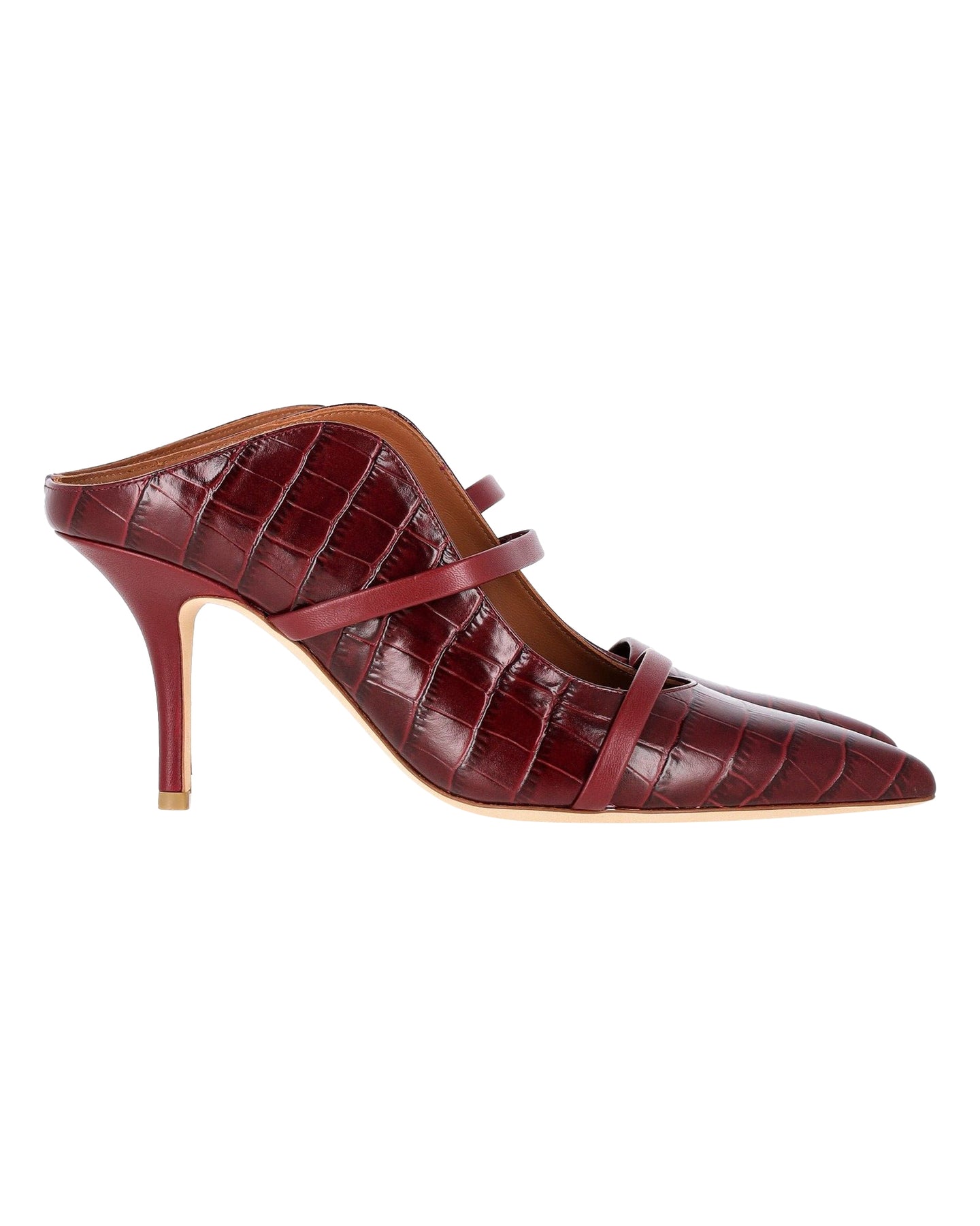 Malone Souliers Maureen Mules aus braunem Leder mit Kroko-Prägung
