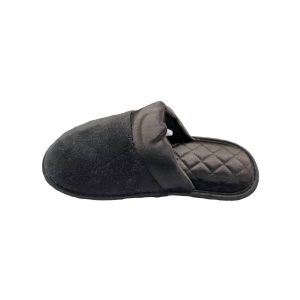 Damen-Eco-Clog-Hausschuhe aus recyceltem Mikrofrottee und Satin – Schwarz – 7733736079420